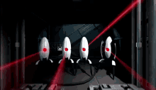 gif of sentry turrets pointing their aiming lazers at the viewer