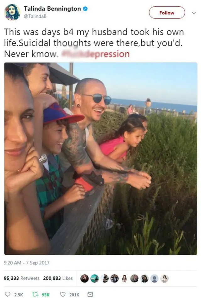 Chester enjoying a day with his family days before his suicide